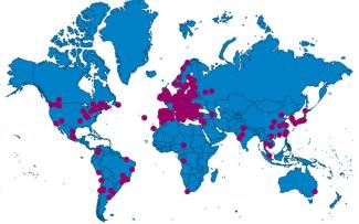 Carte des 142 universités partenaires, comprenant 34 pays